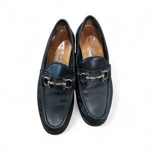 Salvatore Ferragamo Black Leather Slip-On Loafers